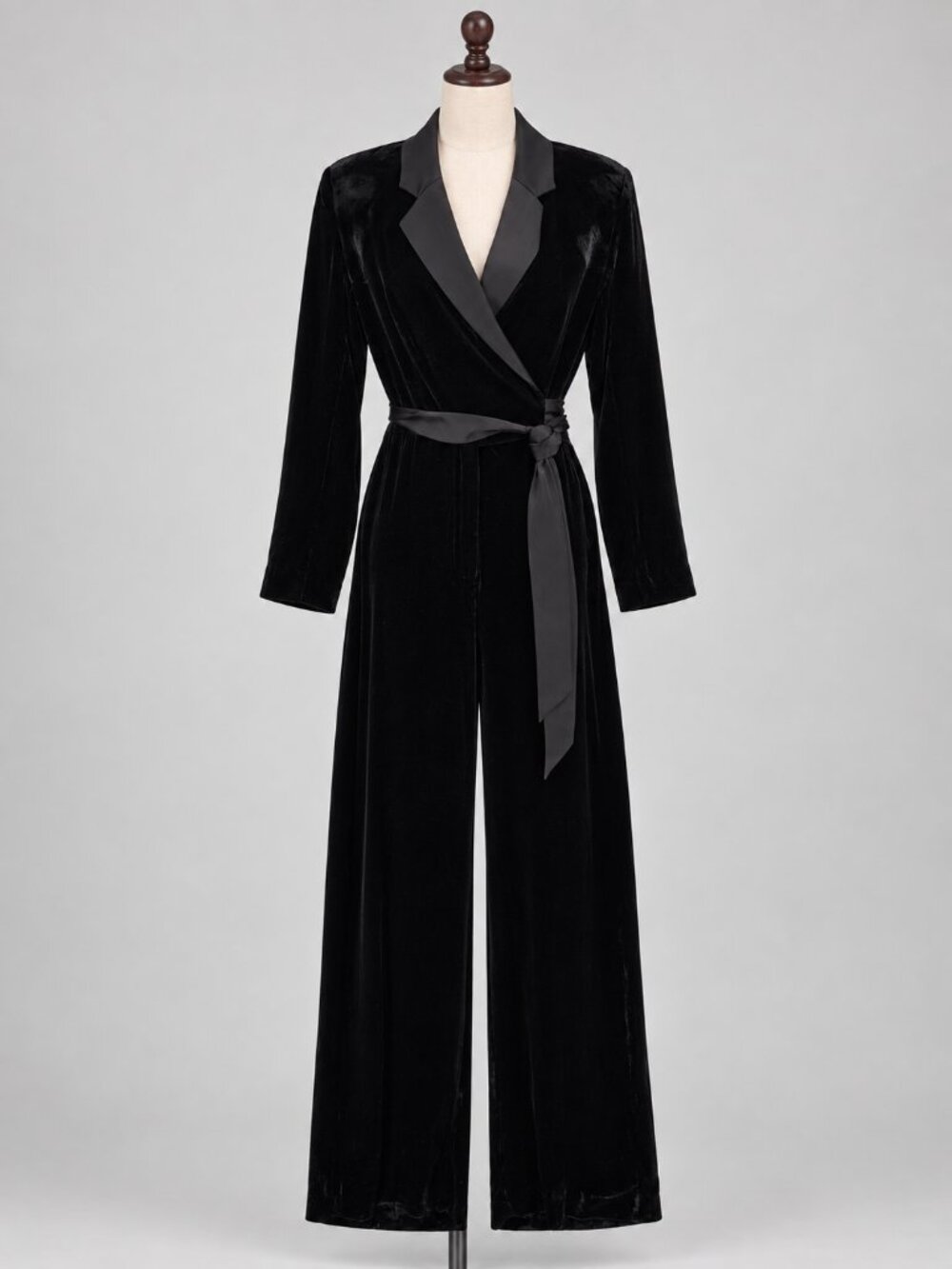Diane Von Furstenberg Jumpsuit Womens 4 Black Velvet Belted Long Sleeve Tuxedo